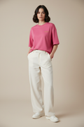 T-shirt coton rose broderie douce