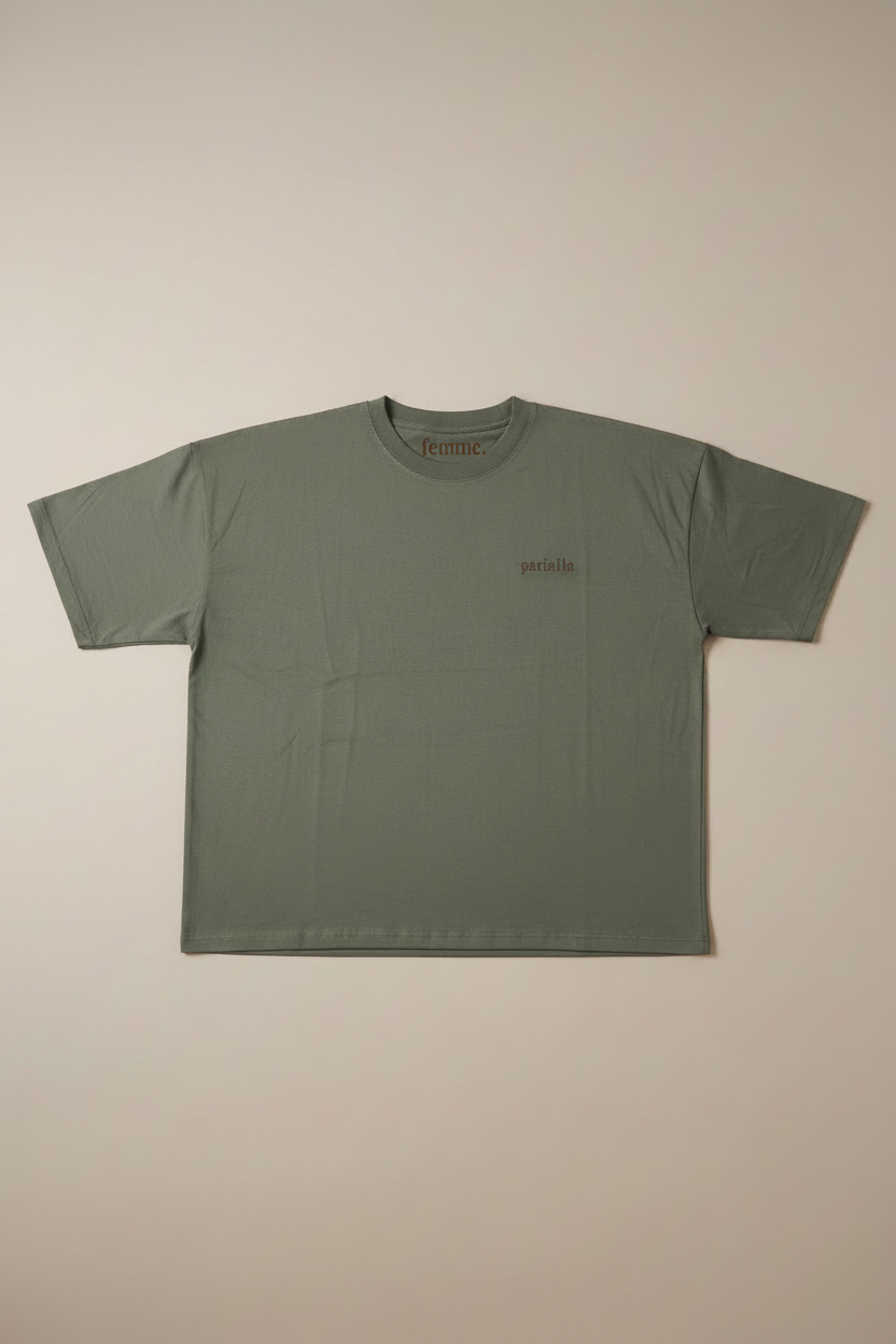 T-shirt kaki parfaite femme marron col